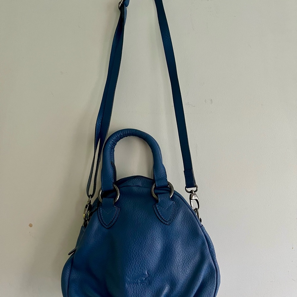 Marta Ponti Cobalt Blue Leather Satchel Crossbody Bag